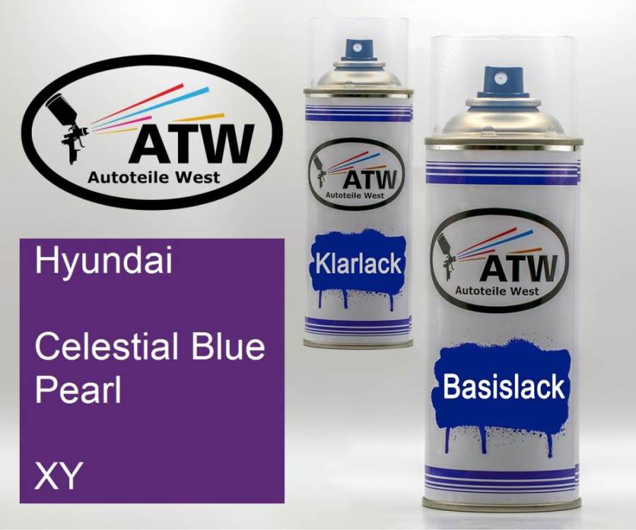 Hyundai, Celestial Blue Pearl, XY: 400ml Sprühdose + 400ml Klarlack - Set, von ATW Autoteile West.